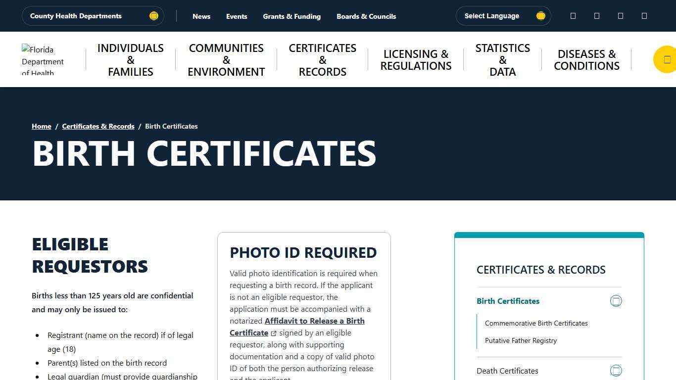 Birth Certificates - Florida Department of Health