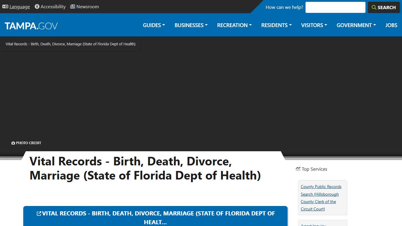Vital Records - Birth, Death, Divorce, Marriage (State of Florida Dept of Health) | City of Tampa